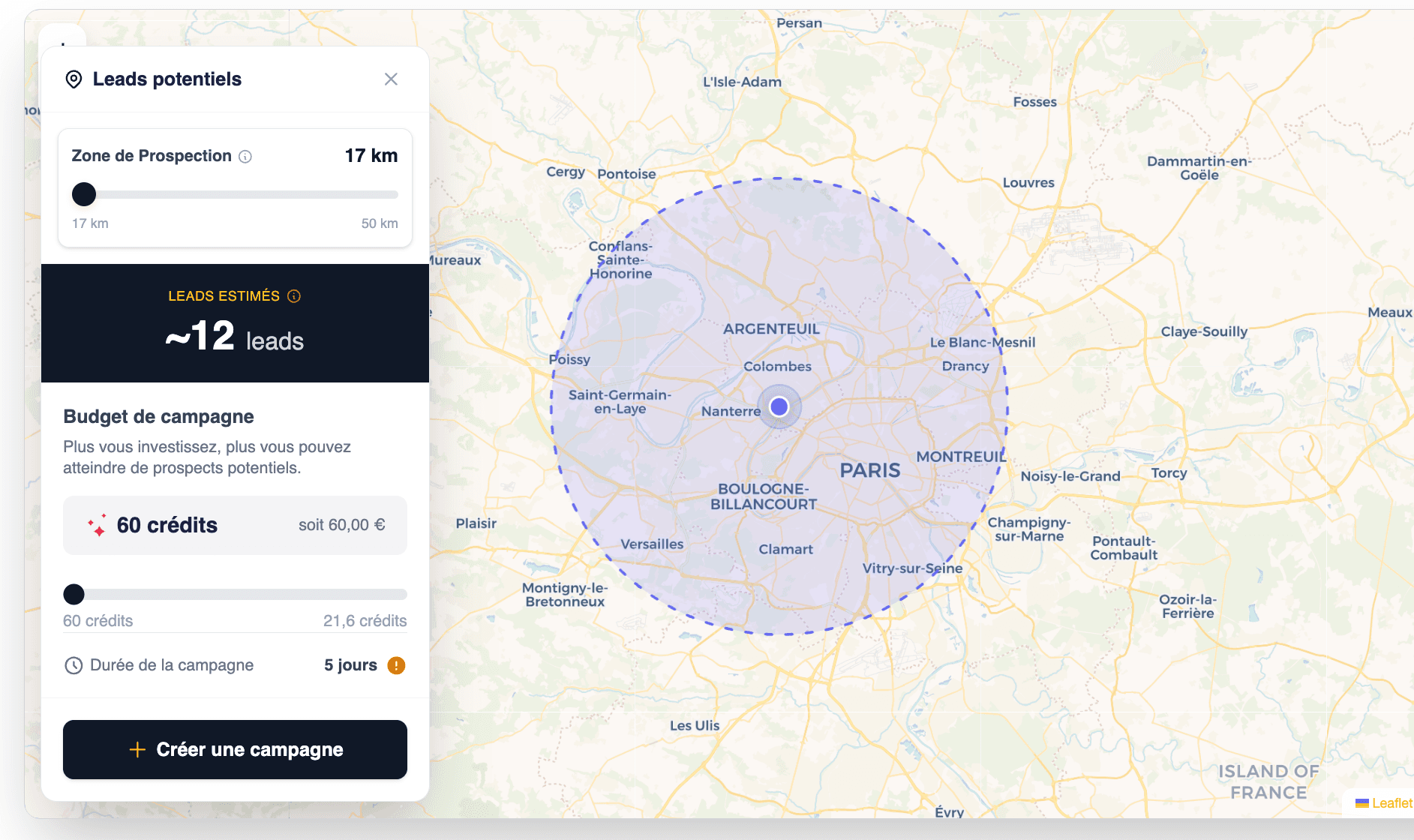 Carte illustrant vos leads immobiliers